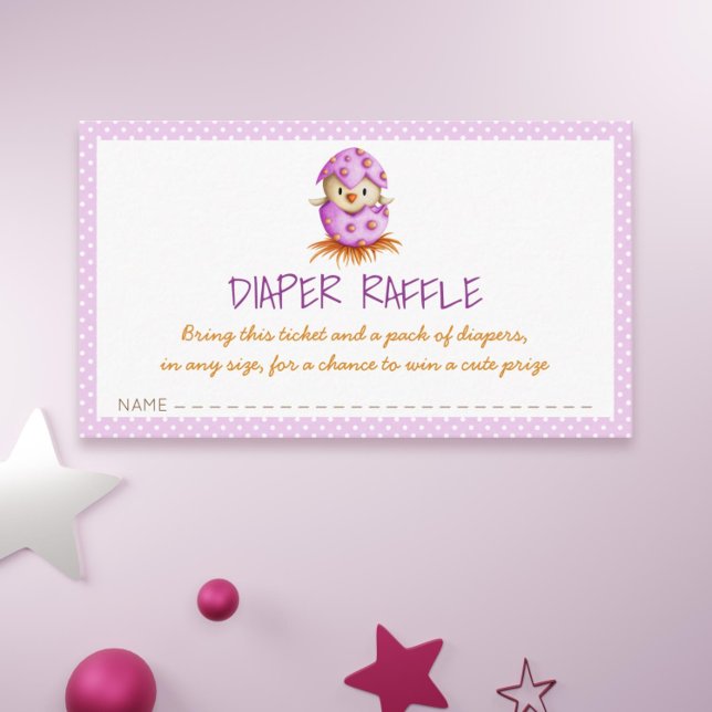 Rosa Diaper Raffle med Bird Hatching Baby Shower Tilläggskort (Cute pink baby shower diaper raffle card with a bird hatching)