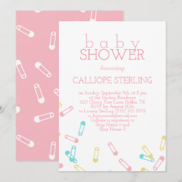 Rosa Diaper Stift Pastel Baby Shower-inbjudan Inbjudningar