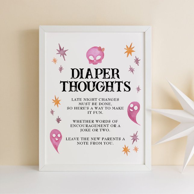 Rosa Diaper Thoughts Halloween Baby Shower Sign Poster (Skapare uppladdad)