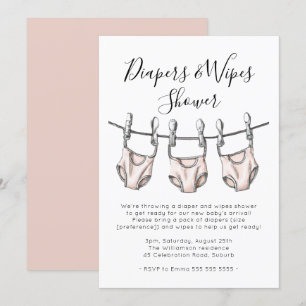  Rosa Diaper & Wipes Girl Baby Shower Inbjudningar