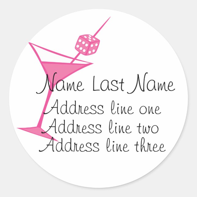 Rosa Dice Martini Stickers Runt Klistermärke (Framsida)