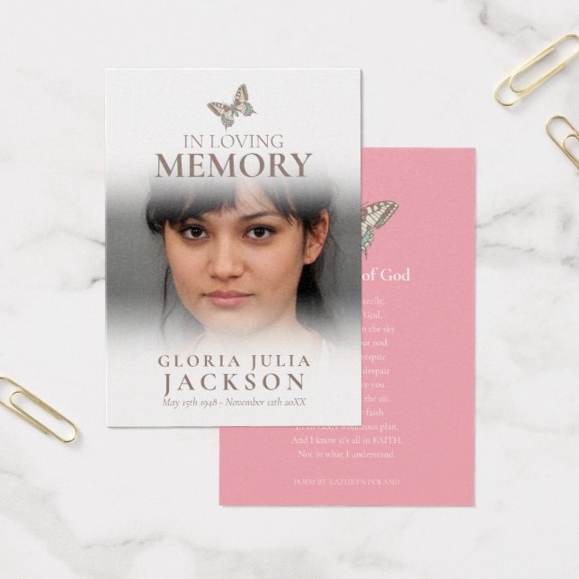 Rosa dikt för begravning av minnesfjäril visitkort (Kontor)