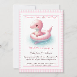 Rosa Dino Bassäng Party - inbjudan på födelsedagen