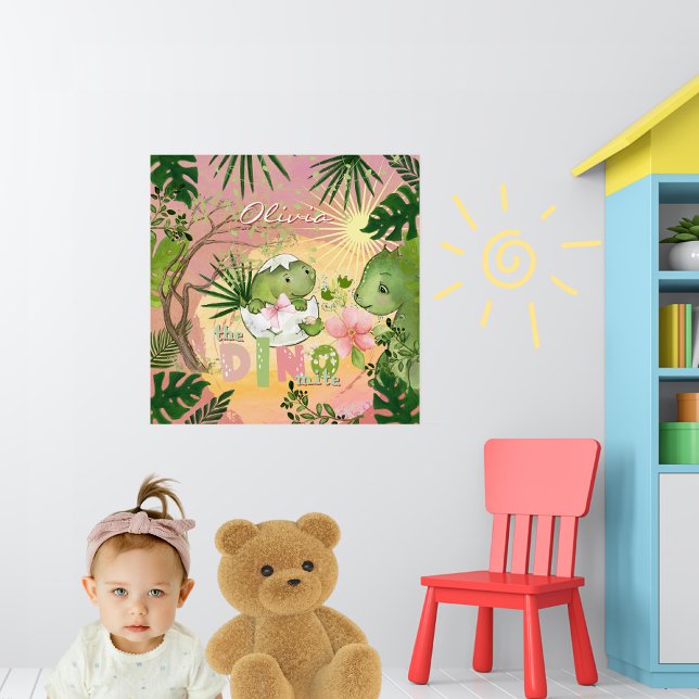 Rosa Dino-Mite-barnkammaraffisch för flickor Poster (Pink Dino-Mite Nursery Poster for Girls)