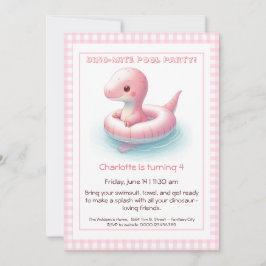 Rosa Dino-Mite Birthday Bassäng-inbjudan Inbjudningar