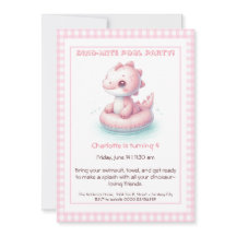 Rosa Dino-Mite Birthday Bassäng-inbjudan