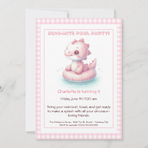 Rosa Dino-Mite Birthday Bassäng-inbjudan Inbjudningar