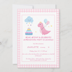 Rosa Dino-Mite Birthday-inbjudan Inbjudningar