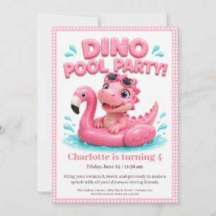 Rosa Dino-Mite födelsedagsfest för poolen inbjudan