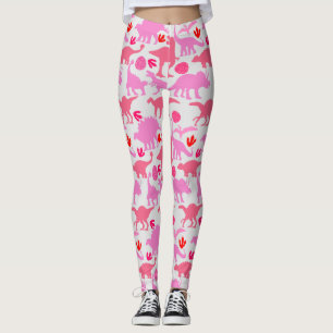 Rosa Dino-mönster L Grå BG Leggings