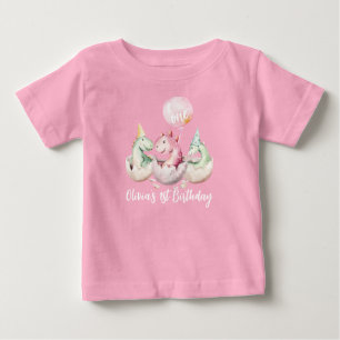 Rosa dinosaur 1-års födelsedags T-shirt
