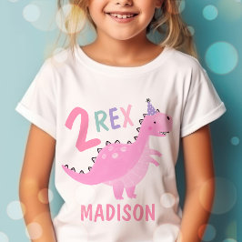 Rosa Dinosaur 2 Rex 2:a födelsedag Party T Shirt