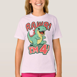 Rosa dinosaur 4-års födelseskjorta Rawr jag är 4 s T Shirt