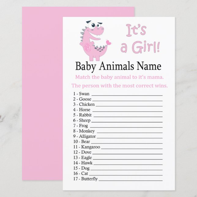 Rosa Dinosaur Baby Djur Namn Lek (Fram/baksida)
