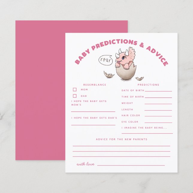 Rosa Dinosaur Baby Predictions & Advice (Fram/baksida)