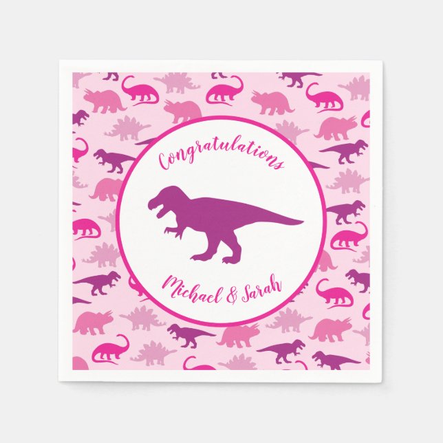 Rosa Dinosaur Baby Shower Cute Dino Girl Pappersservett (Framsidan)