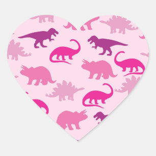 Rosa Dinosaur Baby Shower Hjärtformat Klistermärke