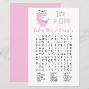Rosa Dinosaur Baby Shower Ord Search Game