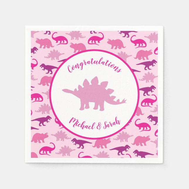 Rosa Dinosaur Baby Shower Pappersservett (Framsidan)