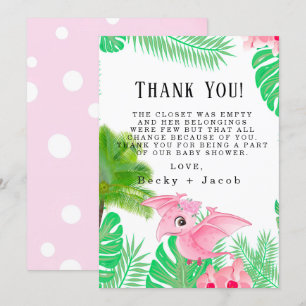 Rosa Dinosaur Bird Tropical Girl Tack du Cards Kort