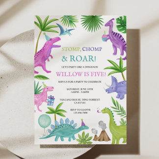 Rosa Dinosaur Birthday-inbjudan Inbjudningar