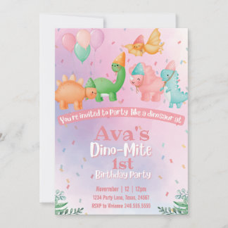 Rosa Dinosaur Birthday-inbjudan Inbjudningar