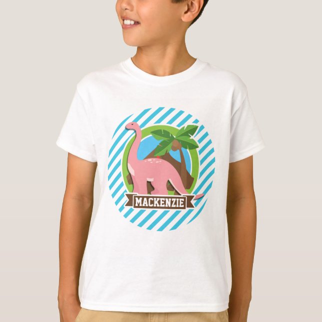 Rosa Dinosaur; Blue & White Rand Tee Shirt (Framsida)