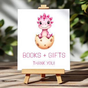 Rosa Dinosaur Bokar och Gifts Baby Shower Sign Poster