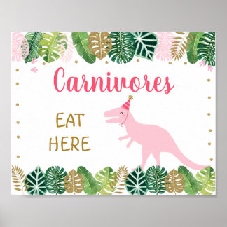 Rosa Dinosaur Carnivores Birthday Food Bord Sign Poster