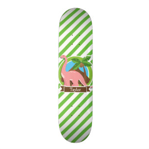 Rosa Dinosaur, Dino; Grönt & White Rand Skateboard Bräda 20 Cm