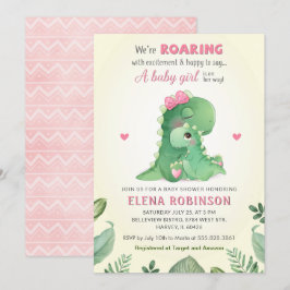 Rosa Dinosaur Flicka Shower Vild Sweet Sprinkle Inbjudningar