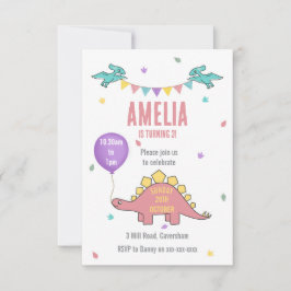 Rosa Dinosaur Födelsedagsfest inbjudan