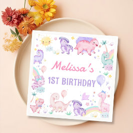 Rosa Dinosaur Födelsedagsfest Napkins Pappersservett