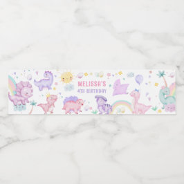 Rosa Dinosaur Födelsedagsfest Vattenflaska Label Vattenflaskor Etikett
