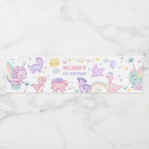 Rosa Dinosaur Födelsedagsfest Vattenflaska Label Vattenflaskor Etikett