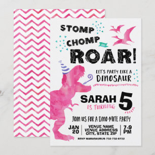Rosa dinosaur födelsedagsinbjudan inbjudningar