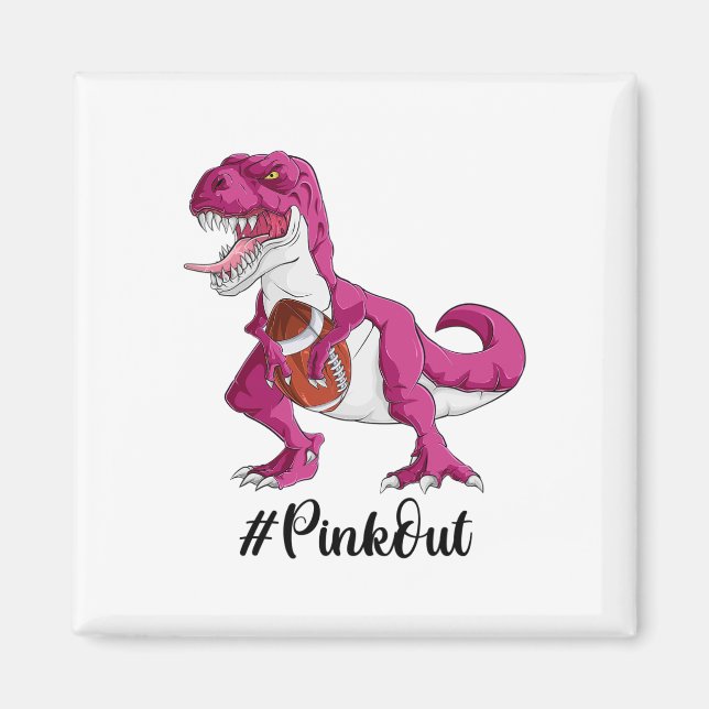 Rosa Dinosaur Footbyll Boys Breast Cancer Awarenes Magnet (Framsidan)