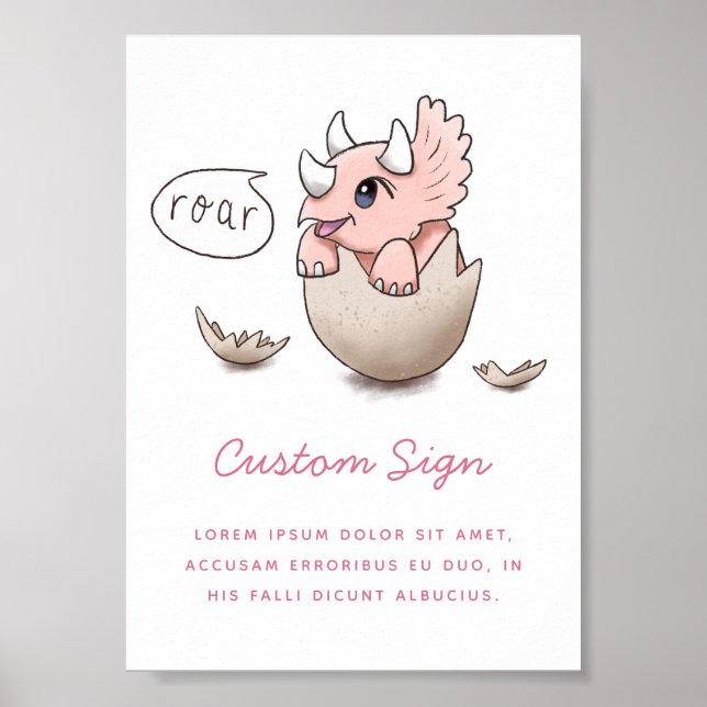 Rosa Dinosaur Girl Baby Shower-skylt Poster (Framsidan)