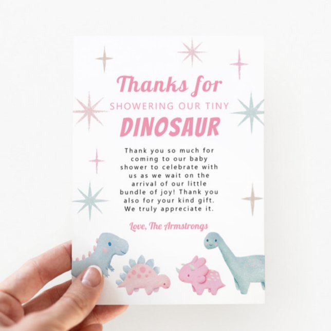 Rosa Dinosaur Girl Baby Shower Tack Kort (Skapare uppladdad)