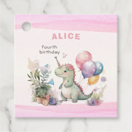Rosa Dinosaur Girl Vattencolor Birthday Gåvor Etiketter