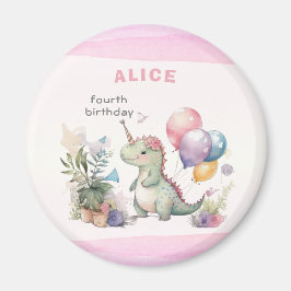Rosa Dinosaur Girl Vattencolor Birthday Magnet