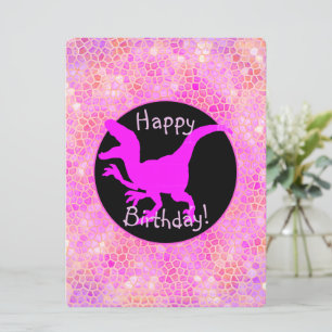 Rosa Dinosaur Gömmer Grattis på födelsedagen! Kort