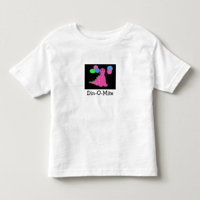 Rosa Dinosaur med ballonger Tee (Framsida)