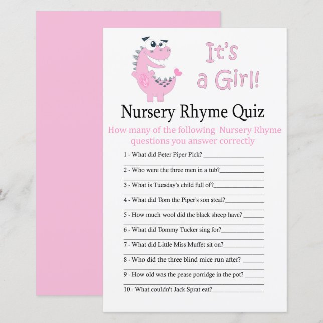 Rosa Dinosaur Nursery Rhyme Quiz babyduschspel (Fram/baksida)