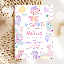 Rosa Dinosaur One-A-Saurus 1:a födelsedagen Party Inbjudningar