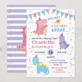Rosa Dinosaur Roar Birthday Girls Dino Party Inbjudningar