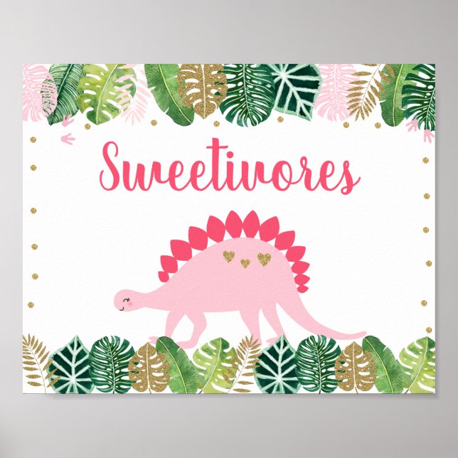 Rosa Dinosaur Sweetivores Birthday Food Bord Sign Poster (Framsidan)