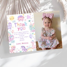 Rosa Dinosaur T-Rex Födelsedagsfoto Tackkort Tack Kort