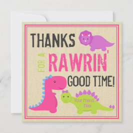 Rosa Dinosaur Tackkort Girls Dinosaur Inbjudan
