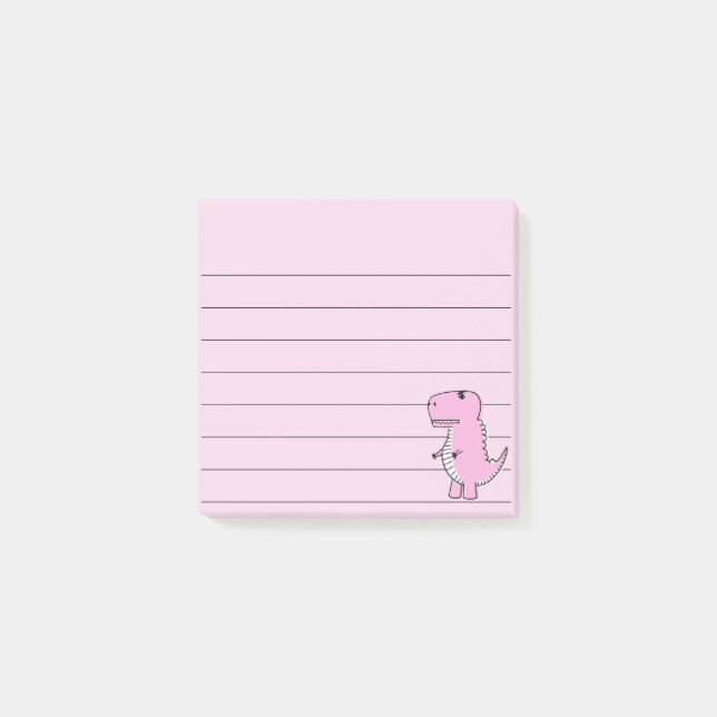 Rosa Dinosaur Teckning, 3 x 3 Post-it Block (Framsida)